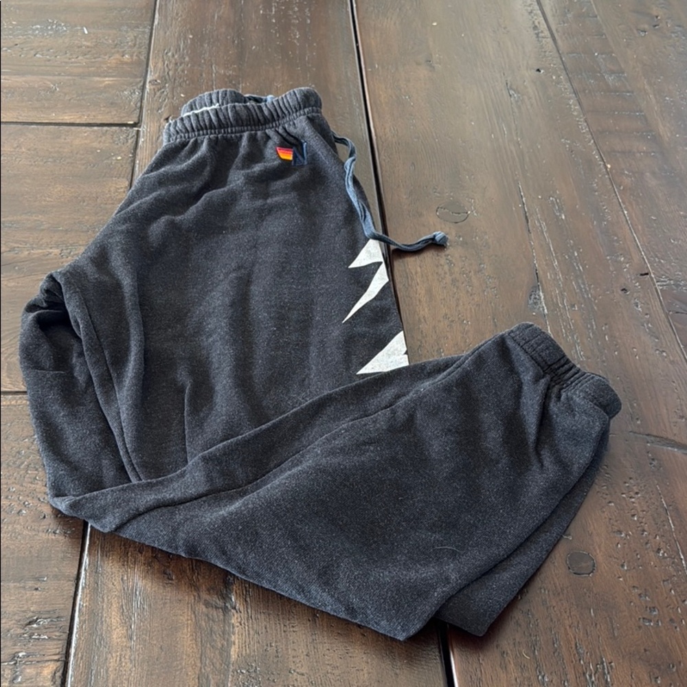 Aviator Nation Black Sweatpants with White Bolt Accent